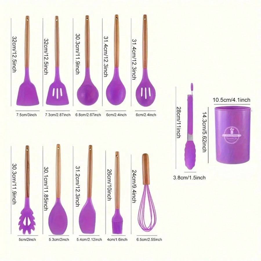 나무 손잡이가 달린 12개 세트의 논스틱 실리콘 주방용 - Kitchen Baking Essentials 리뷰 및 가격