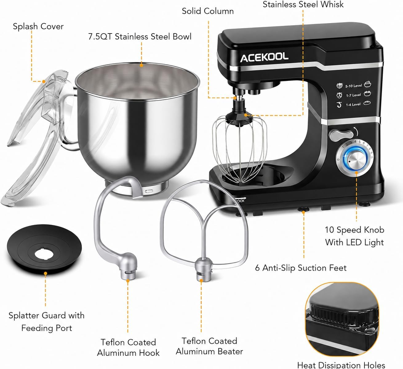 Tacleekii 7.5QT 틸트 헤드 스탠드 믹서,  - Stand Mixer Bowl 리뷰 및 가격